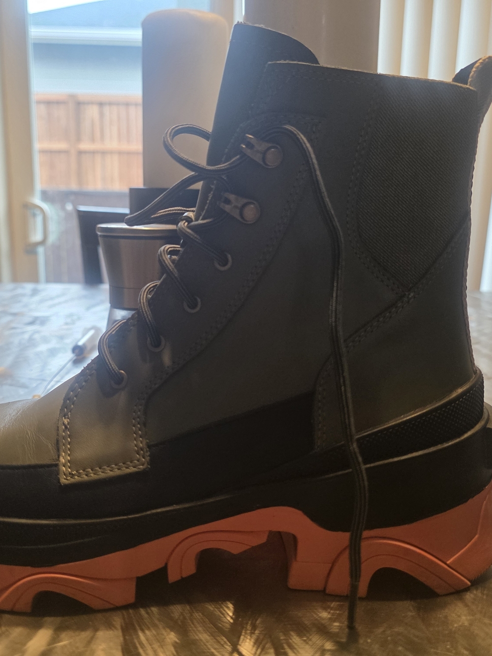 Women's Black and Orange Platform Combat Boots